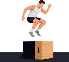 Man performing box jump exercise in gym fitness training illustration vector