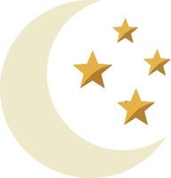 Crescent moon with four golden stars illustration in simple flat style vector