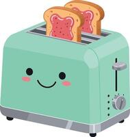 Cute smiling toaster with two slices of bread illustration in pastel colors vector