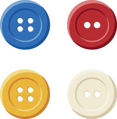 Colorful round sewing buttons in blue red yellow and cream illustration set