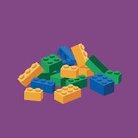 Colorful building blocks pile in blue green and yellow on purple background illustration vector