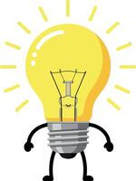 Light Bulb Character Illustration with Yellow Glow and Cartoon Arms and Legs vector