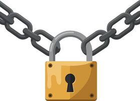 Padlock with metal chain security concept illustration in gray and yellow colors image vector