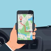 Smartphone Navigation App Showing Route Map in Car Interior Illustration vector