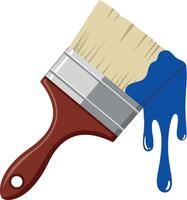 Paintbrush with blue paint dripping from bristles illustration tool for painting and decorating vector