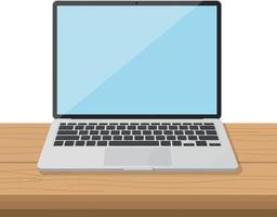 Laptop computer with blank screen on wooden desk illustration technology workspace design vector
