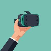 Virtual reality headset held by hand technology gadget in flat style illustration vector