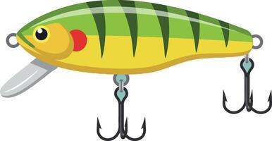 Fishing lure green and yellow striped bait with hooks illustration vector