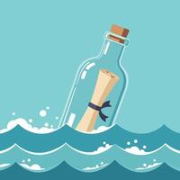 Message in a Bottle Floating on Blue Ocean Waves Illustration vector