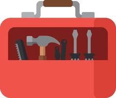 Red toolbox with hammer saw and screwdrivers flat illustration design vector