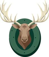 Deer head mounted on green plaque illustration with large antlers natural look vector