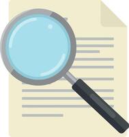 Magnifying glass inspecting document with black handle and blue lens illustration vector