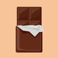 Chocolate bar with partially unwrapped foil in brown and beige colors illustration vector