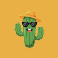 Cool cactus character with sunglasses and hat on yellow background illustration vector