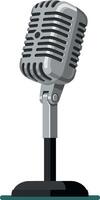 Vintage microphone illustration with stand for recording and broadcasting vector