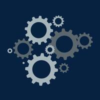 Interlocking mechanical gears illustration with blue and gray tones on dark background vector
