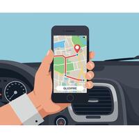 Smartphone Navigation Map Route Guidance Inside Car Dashboard Illustration vector