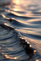 Rippling water under the warm glow of sunset hues photo
