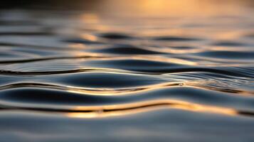 Rippling water reflects golden light at sunset photo