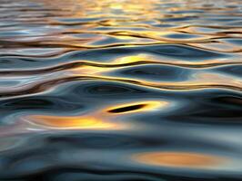 Rippling water reflecting golden light at sunset photo