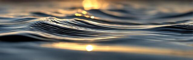 Gentle ripples on water surface reflecting sunset light photo