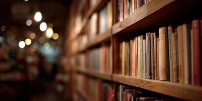 Cozy library interior with books lined on shelves photo