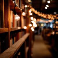 Cozy bookstore with warm lights and inviting atmosphere photo