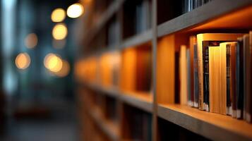 Warm ambiance of a cozy library with illuminated books photo