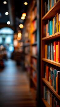 un fila de libros en un estante en un librería foto