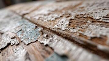 Close-up of weathered rustic wood with peeling paint photo