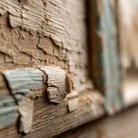 A close up of a wood door with peeling paint photo