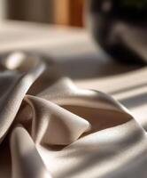 Elegant fabric drape showcasing soft texture and warm light photo