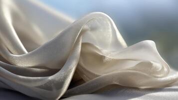 Elegant cream fabric drapes gracefully in soft light photo