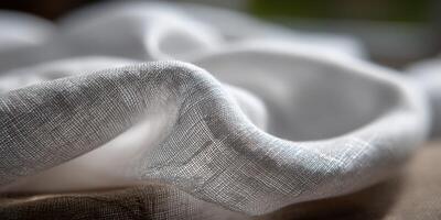 Soft linen fabric draped elegantly on a surface in natural light photo