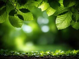 Green leaves on the ground with sunlight photo