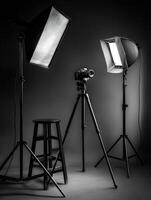 Creative setup in a photo studio featuring soft lighting and equipment