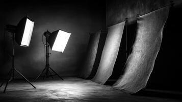 Dynamic photo studio setup with textured backgrounds and strong lighting