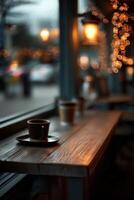 Cozy ambiance and warm drinks create a soothing retreat at twilight photo