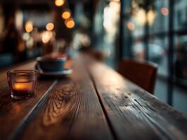 Warm candlelight invites relaxation in a cozy cafe setting photo