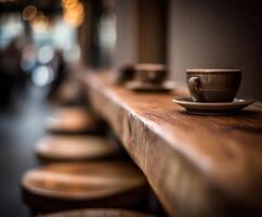 Warm coffee moments in a cozy cafe with rustic charm photo