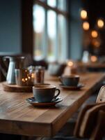 Warm drinks and cozy ambiance create a perfect cafe retreat photo