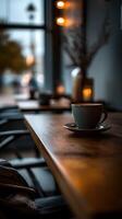 Warm ambiance invites relaxation with coffee in cozy cafe setting photo