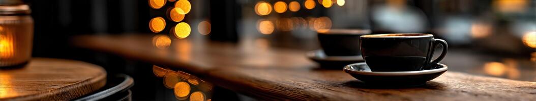 Warm ambiance with steaming cups in a cozy cafe setting photo