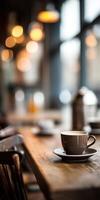 Cozy coffee moment in a warm, inviting interior space with soft lighting photo