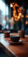 Warm moments in a cozy cafe with rich coffee aromas and soft lights photo