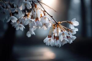Beautiful cherry blossom flowers in spring light photo