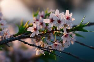 Cherry blossom flowers bloom by the tranquil water photo