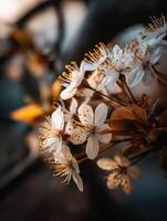 Cherry blossom flowers in soft evening light photo