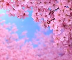 Cherry blossom flowers blooming under a clear sky photo