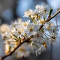 Beautiful cherry blossom flowers blooming in spring photo